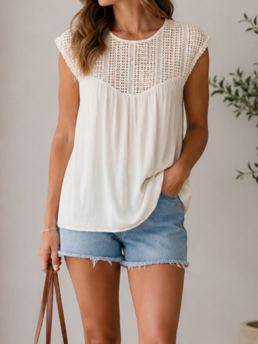 H&M Cream Crochet Lace Tank Top Women’s Size M | Boho Feminine Blouse